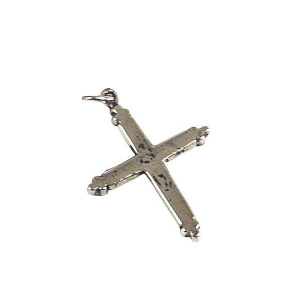 Vintage Silver Cross Pendant Faux Turquoise Inlay Accents Religious Charm Jewelr - Picture 4 of 6